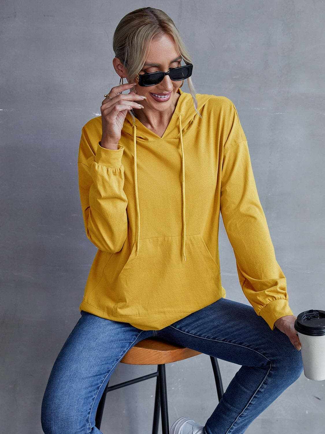 Dropped shoulder hoodie with pockets - Love Salve 