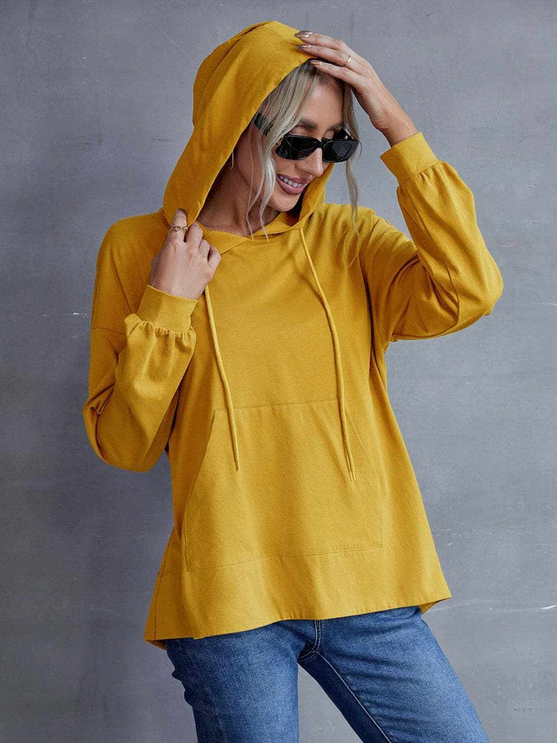 Dropped shoulder hoodie with pockets - Love Salve 