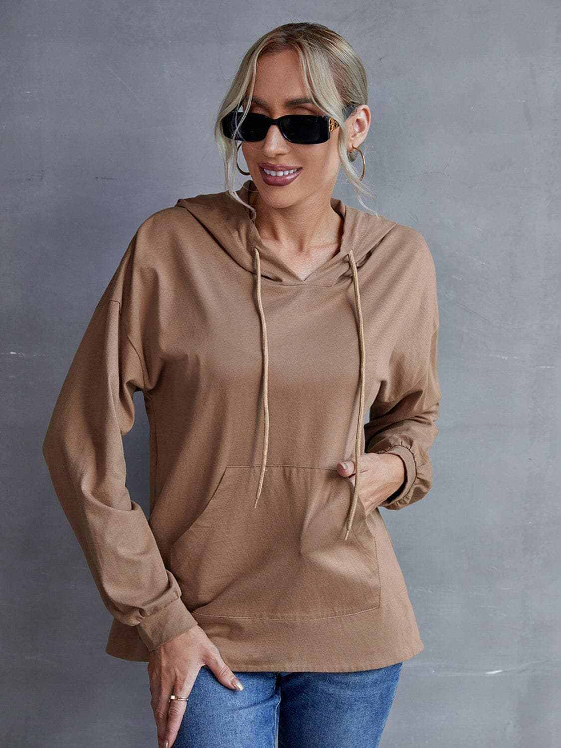 Dropped shoulder hoodie with pockets - Love Salve 