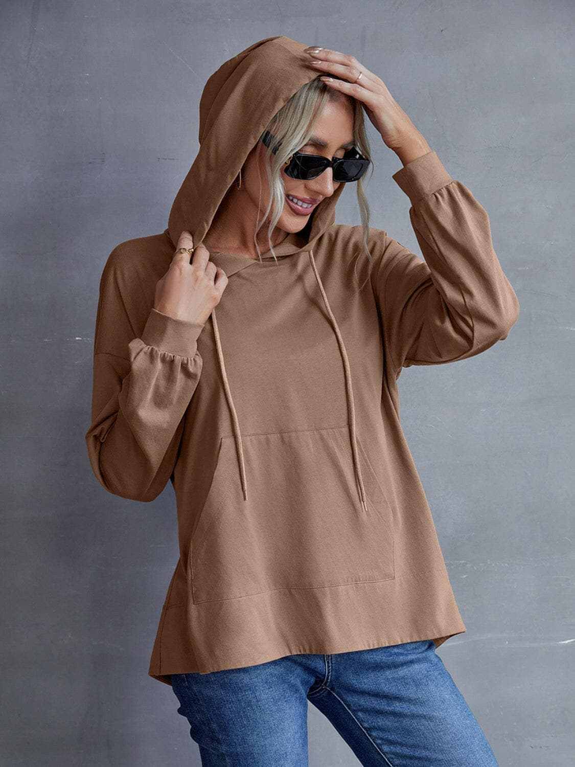 Dropped shoulder hoodie with pockets - Love Salve 