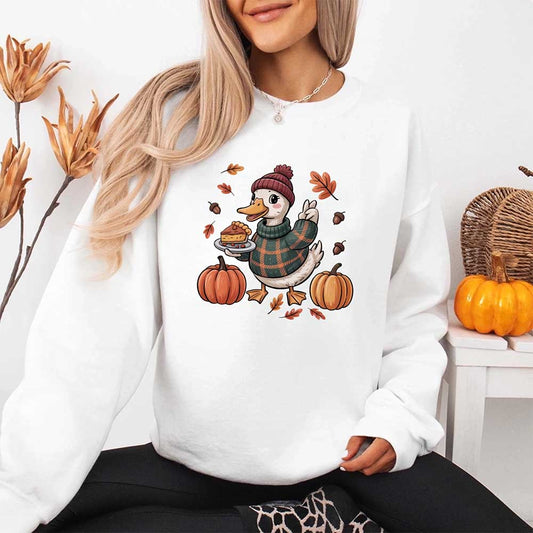 Duck Fall Sweatshirt – Cottagecore Autumn Vibes with Coffee & Pumpkins Crewneck Adorb Custom Tees
