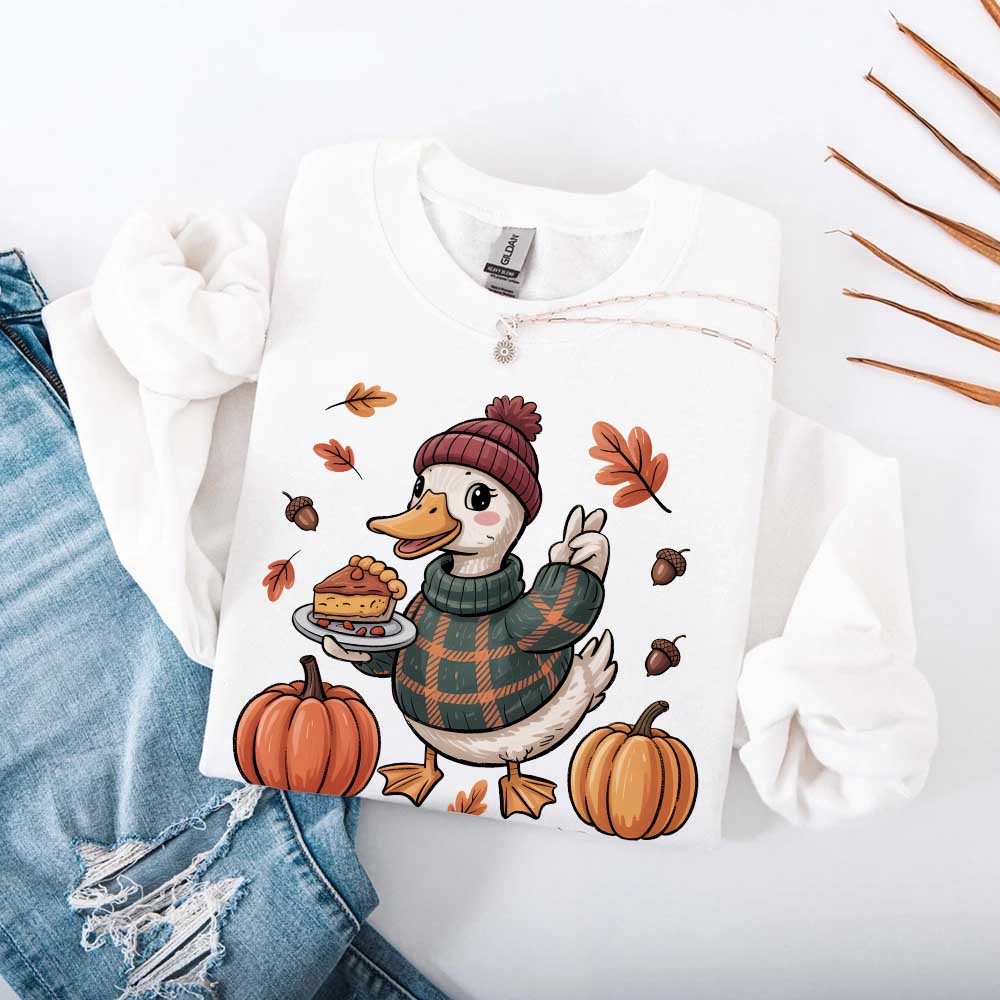 Duck Fall Sweatshirt – Cottagecore Autumn Vibes with Coffee & Pumpkins Crewneck Adorb Custom Tees