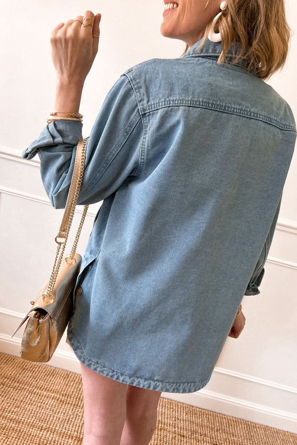 Dusk Blue Slit Buttons Pocketed Denim Jacket - Love Salve 