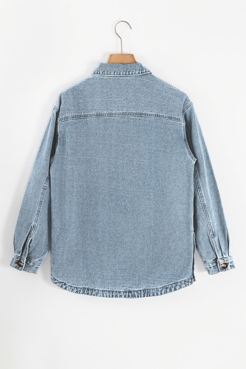 Dusk Blue Slit Buttons Pocketed Denim Jacket - Love Salve 