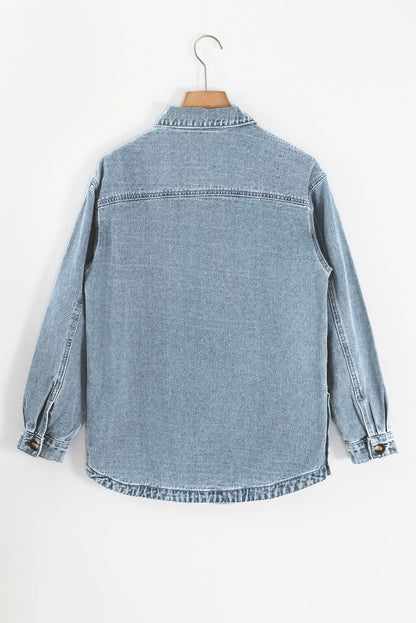 Dusk Blue Slit Buttons Pocketed Denim Jacket - Love Salve 