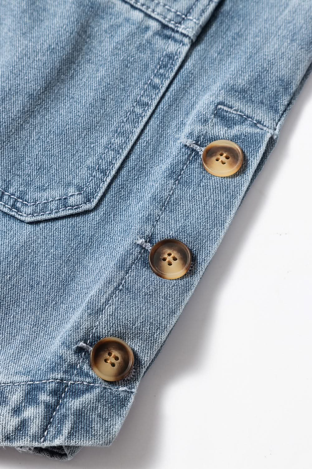 Dusk Blue Slit Buttons Pocketed Denim Jacket - Love Salve 