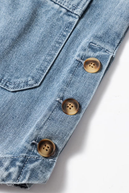 Dusk Blue Slit Buttons Pocketed Denim Jacket - Love Salve 