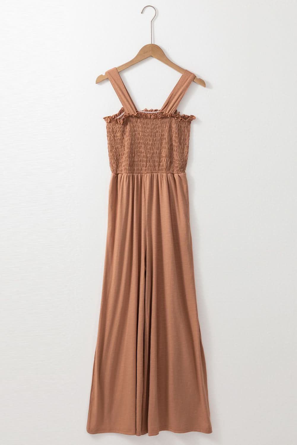 Dusty Pink Ruffled Shirred Wide Leg Sleeveless Jumpsuit 
