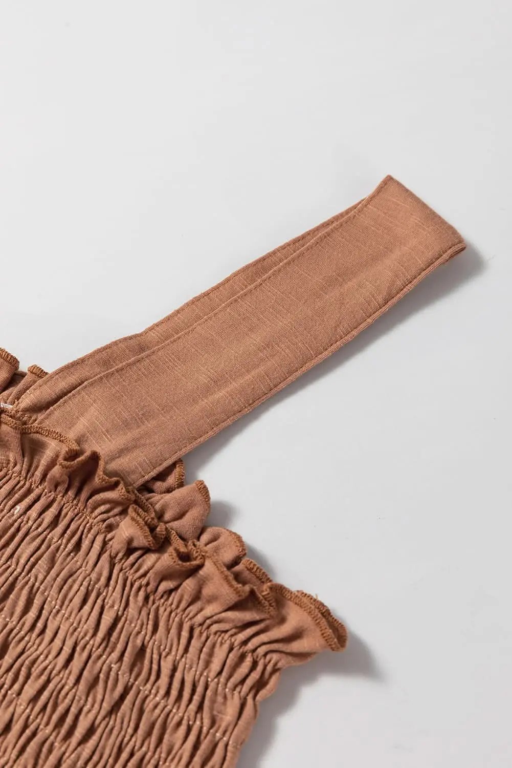 Dusty Pink Ruffled Shirred Wide Leg Sleeveless Jumpsuit - Love Salve 