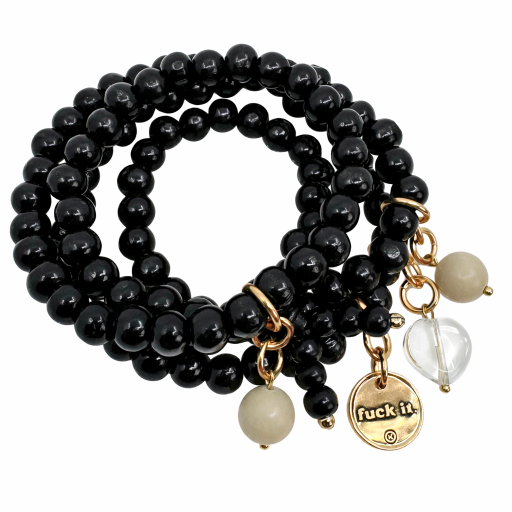 Katia Designs F*ck It Heart Wrap Bracelet/Necklace: Boho wood beads with heart charm, versatile jewelry.