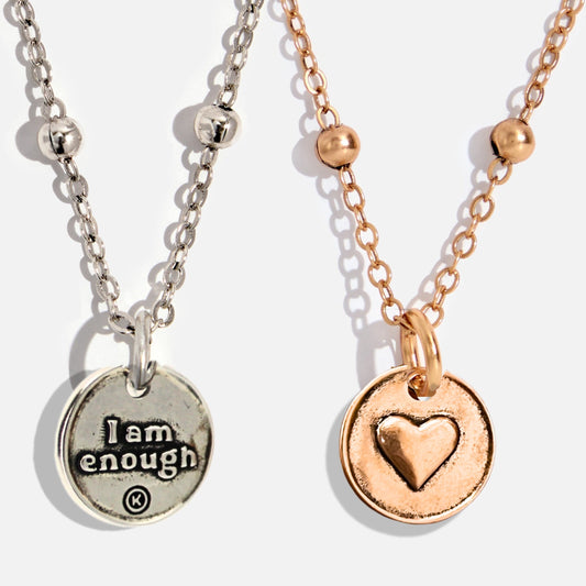 I Am Enough Heart Dainty Necklace With 36 Brass Chain Pendant Black Lip Pearl Katia Designs