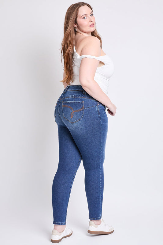 Women's Plus WannaBettaButt Mid Rise Embroidered Skinny Jean YMI JEANS