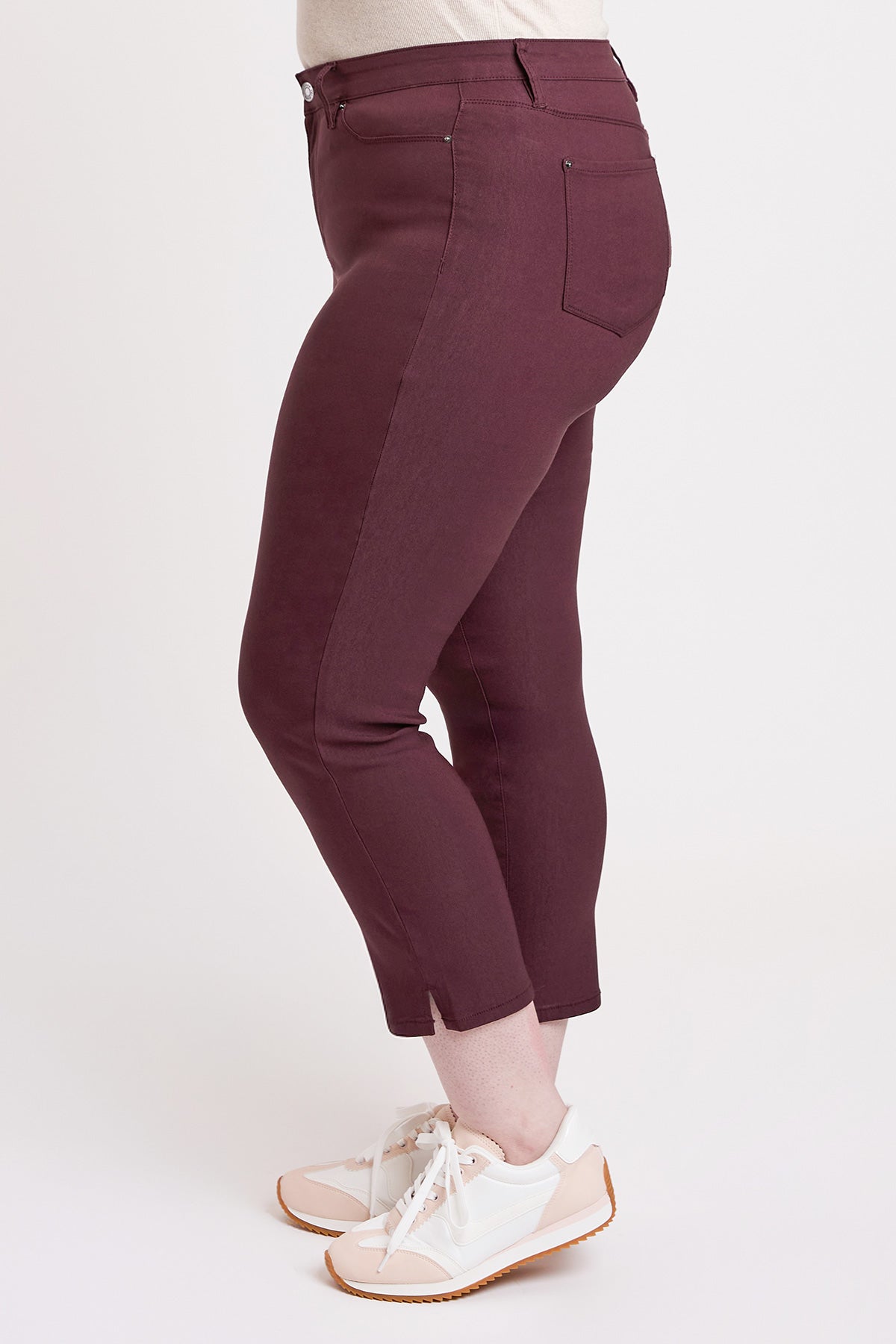 YMI JEANS Women's Plus High Rise Hyperstretch Cropped Straight Pants, back view, detailing the functional pockets and design.
