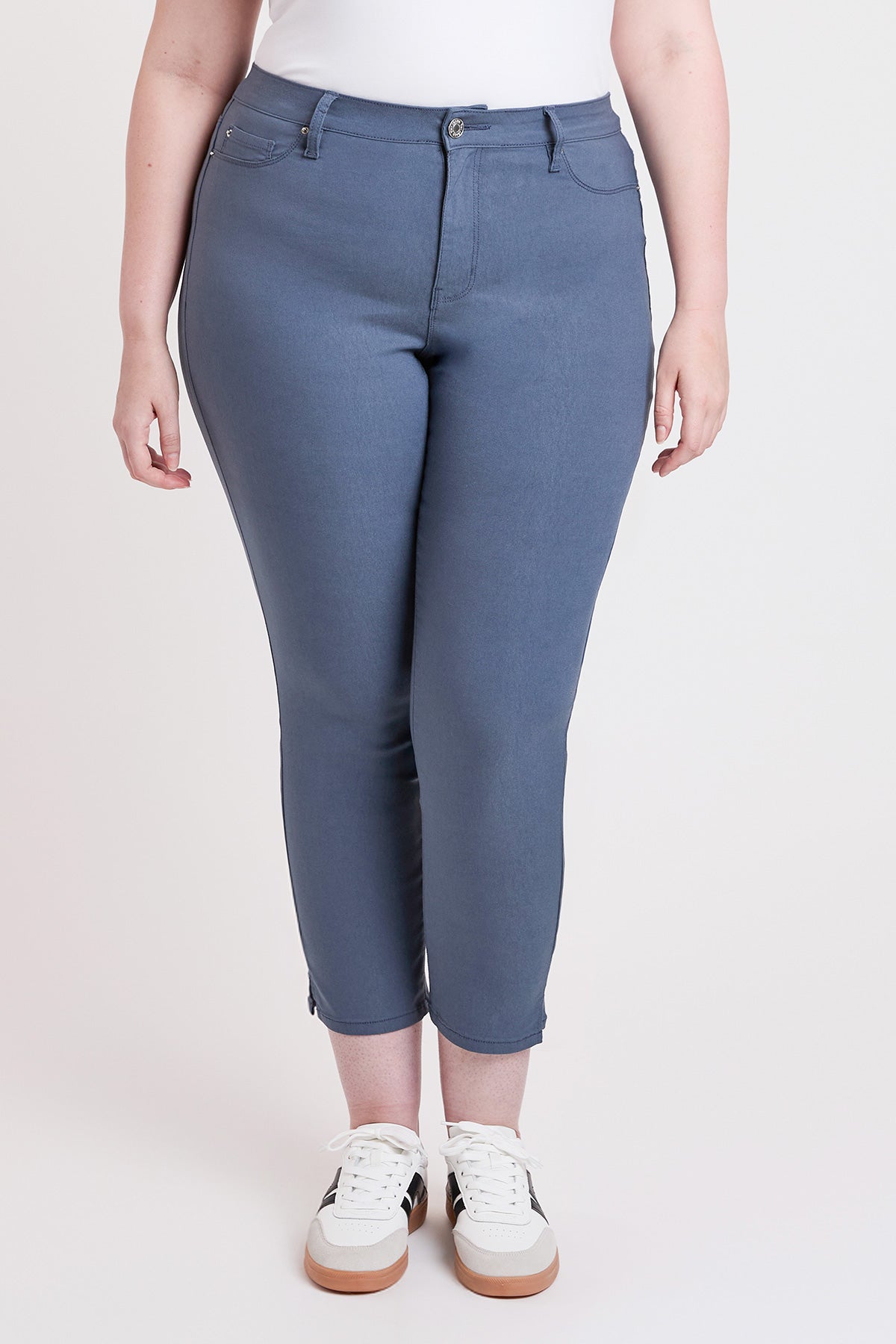 Inside view of YMI JEANS Women's Plus High Rise Hyperstretch Cropped Straight Pants, revealing the soft, durable fabric.