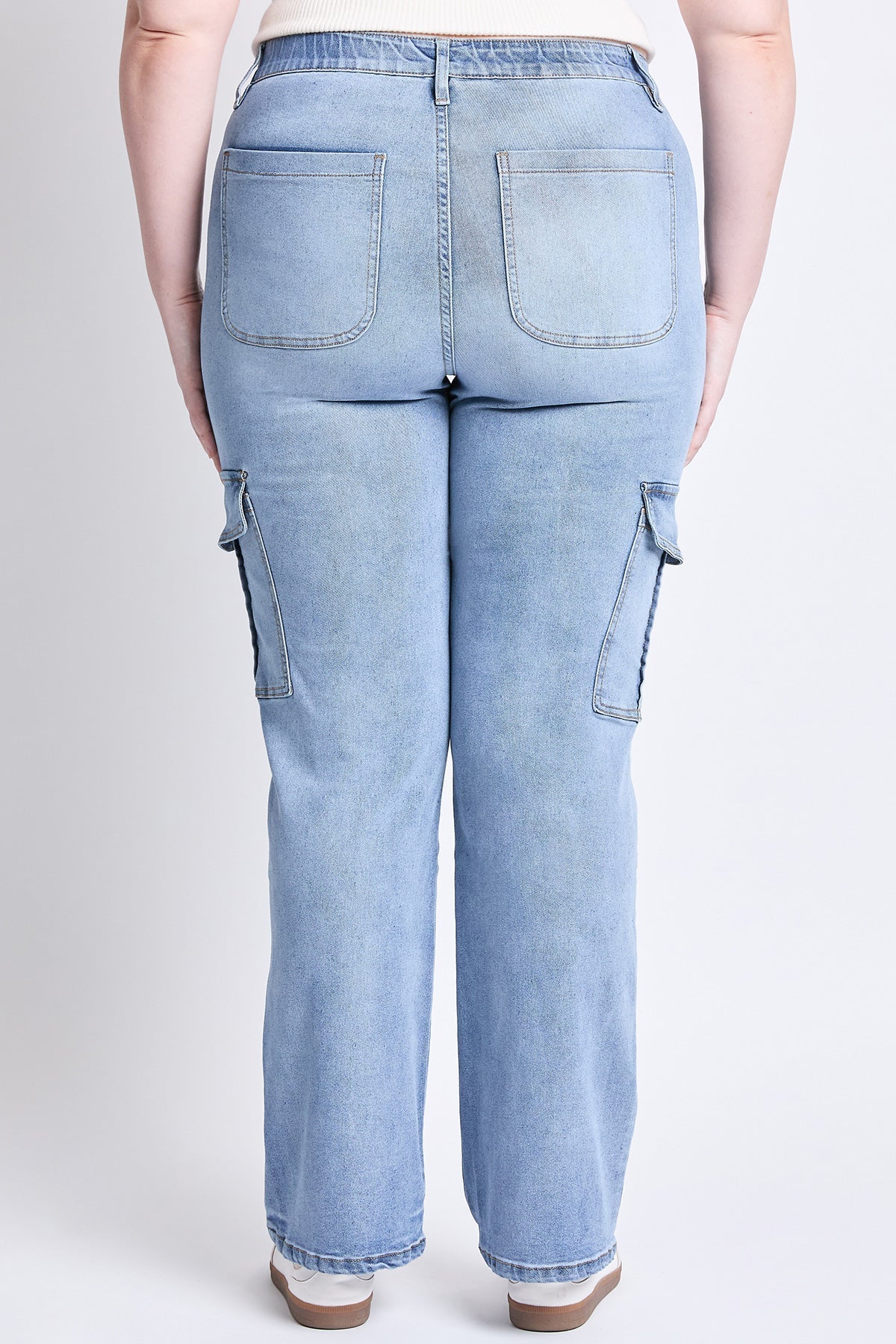Women's Plus High Rise Elastic Waist Cargo Straight  Jeans YMI JEANS