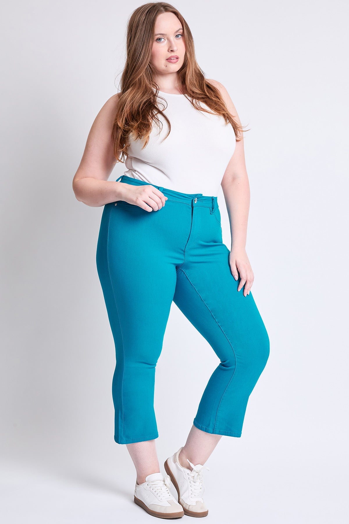 YMI JEANS Women's Plus Hyperstretch Cropped Kick Flare Pants, comfortable and stylish for everyday wear.