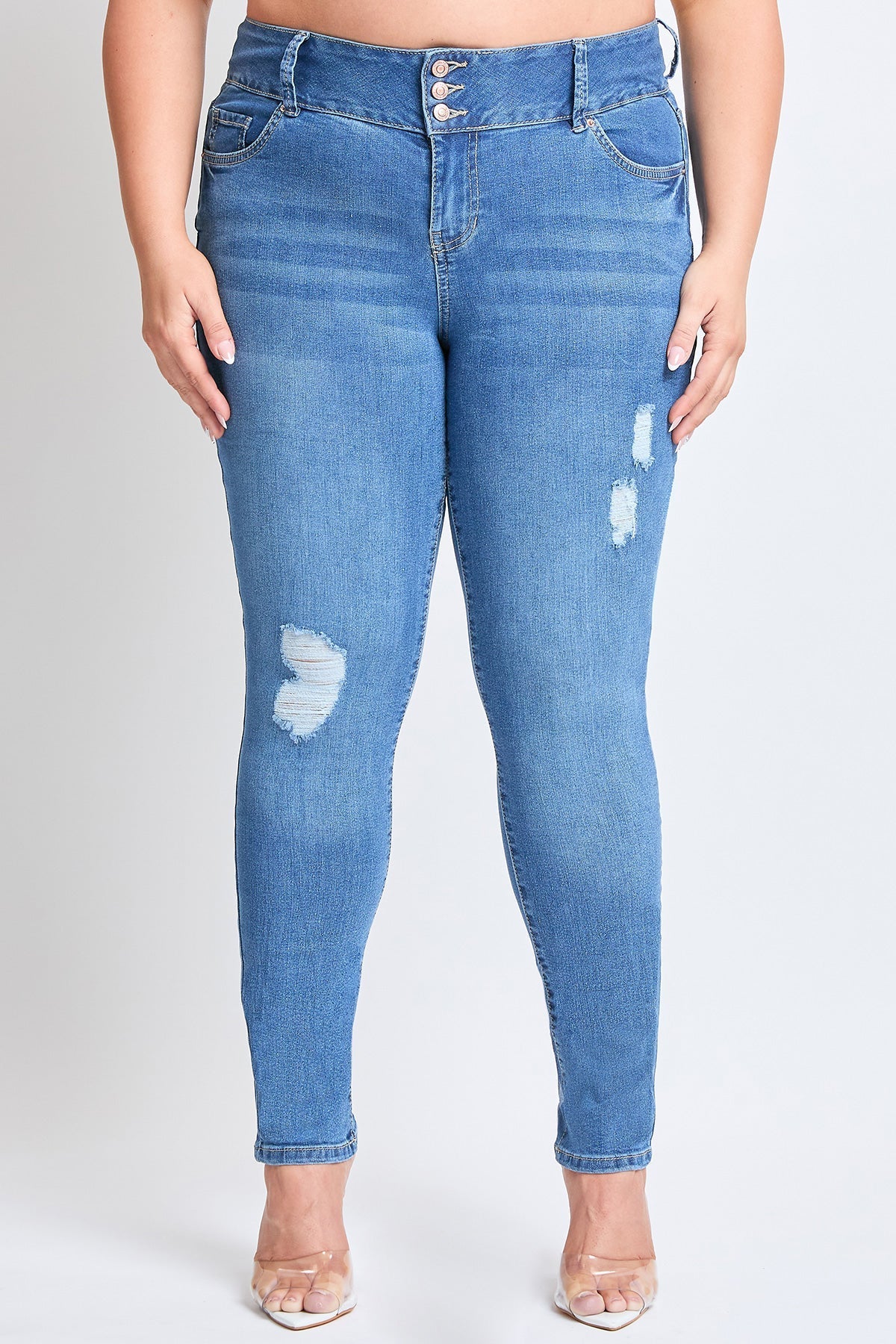 Women's Plus Essential Sustainable Distressed Skinny Jeans YMI JEANS