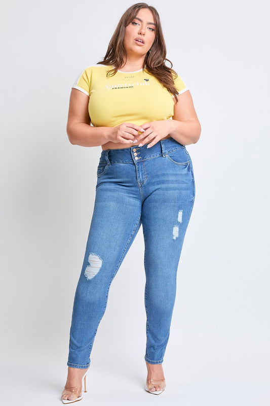Women's Plus Essential Sustainable Distressed Skinny Jeans YMI JEANS