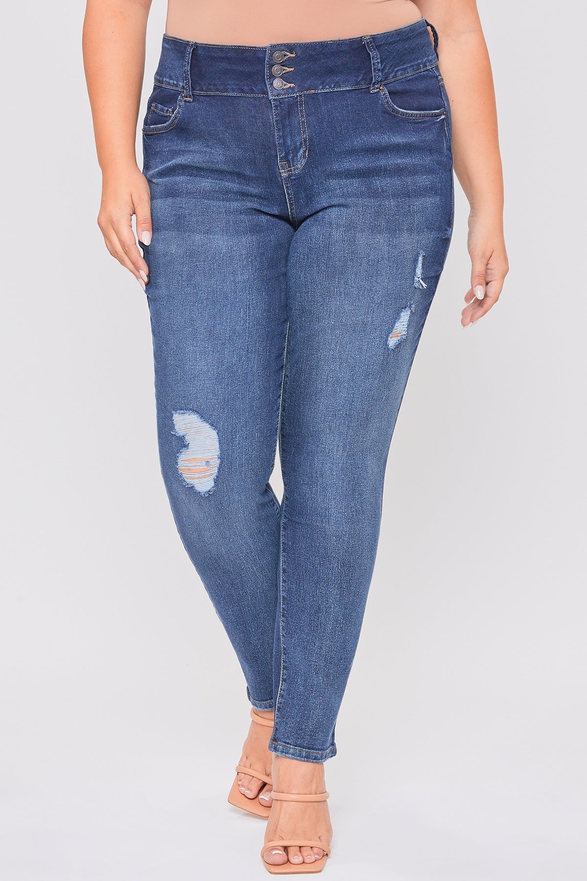 Women's Plus Essential Sustainable Distressed Skinny Jeans YMI JEANS