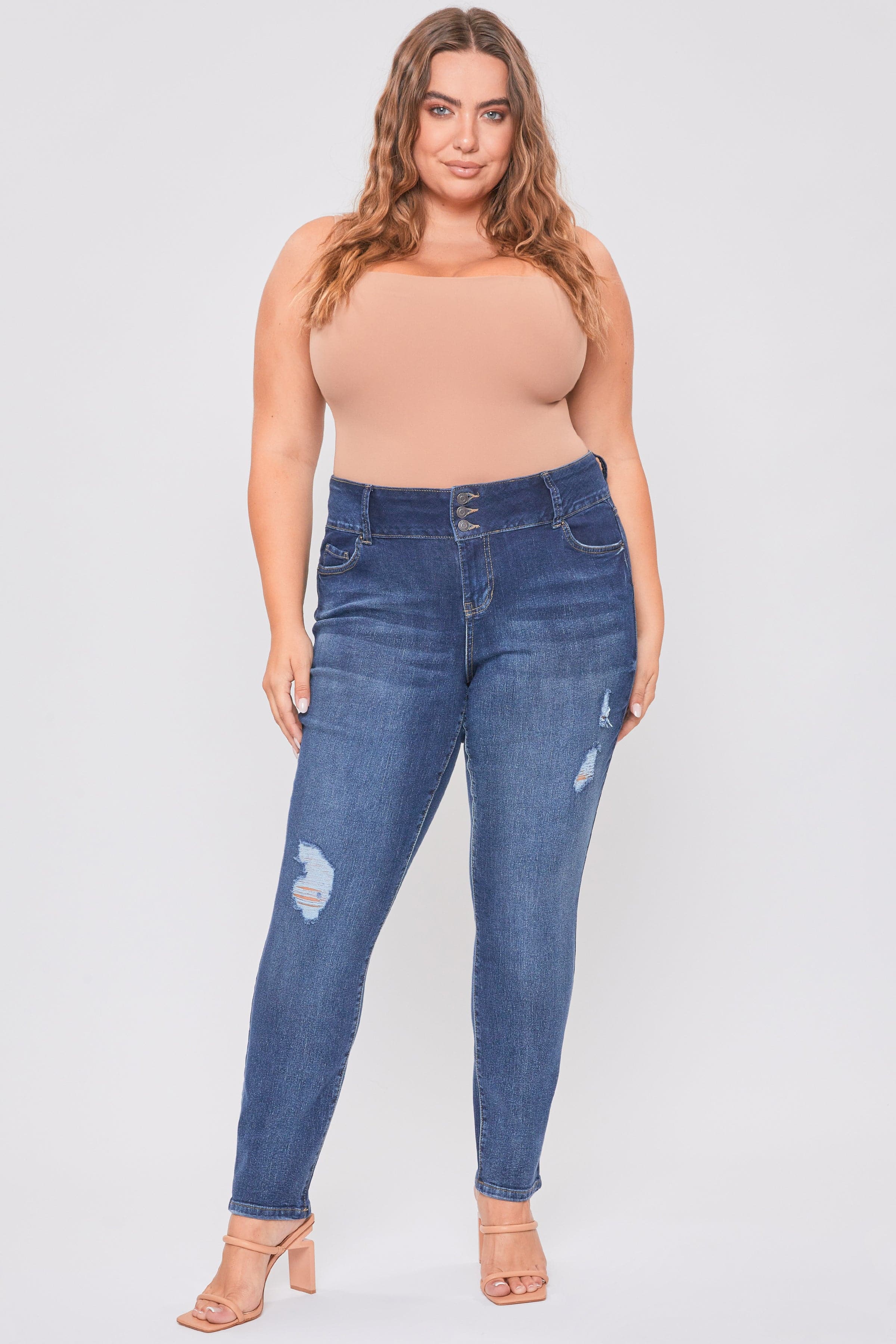 Women's Plus Essential Sustainable Distressed Skinny Jeans YMI JEANS