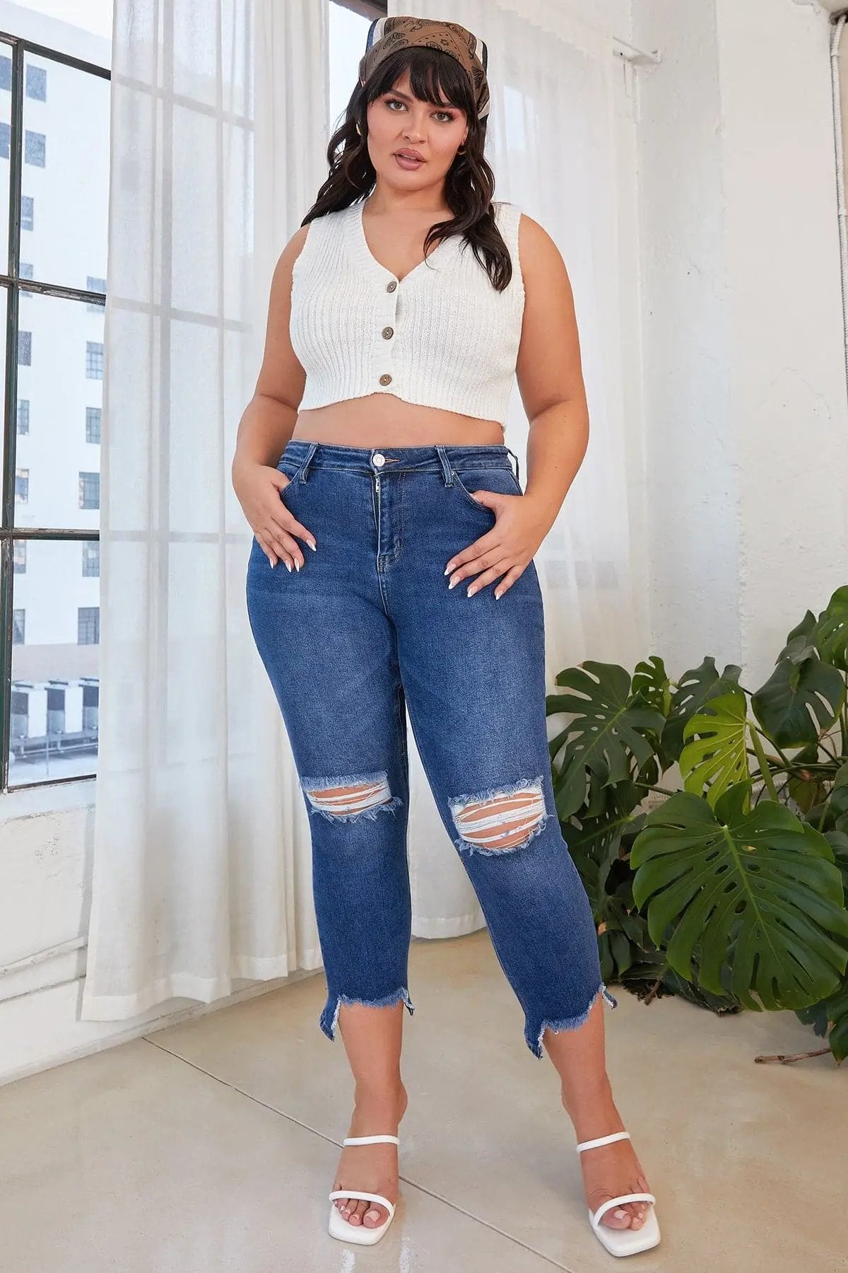 Women's Plus Dream Slim Straight Ankle Jeans With Hem Destruction - Love Salve