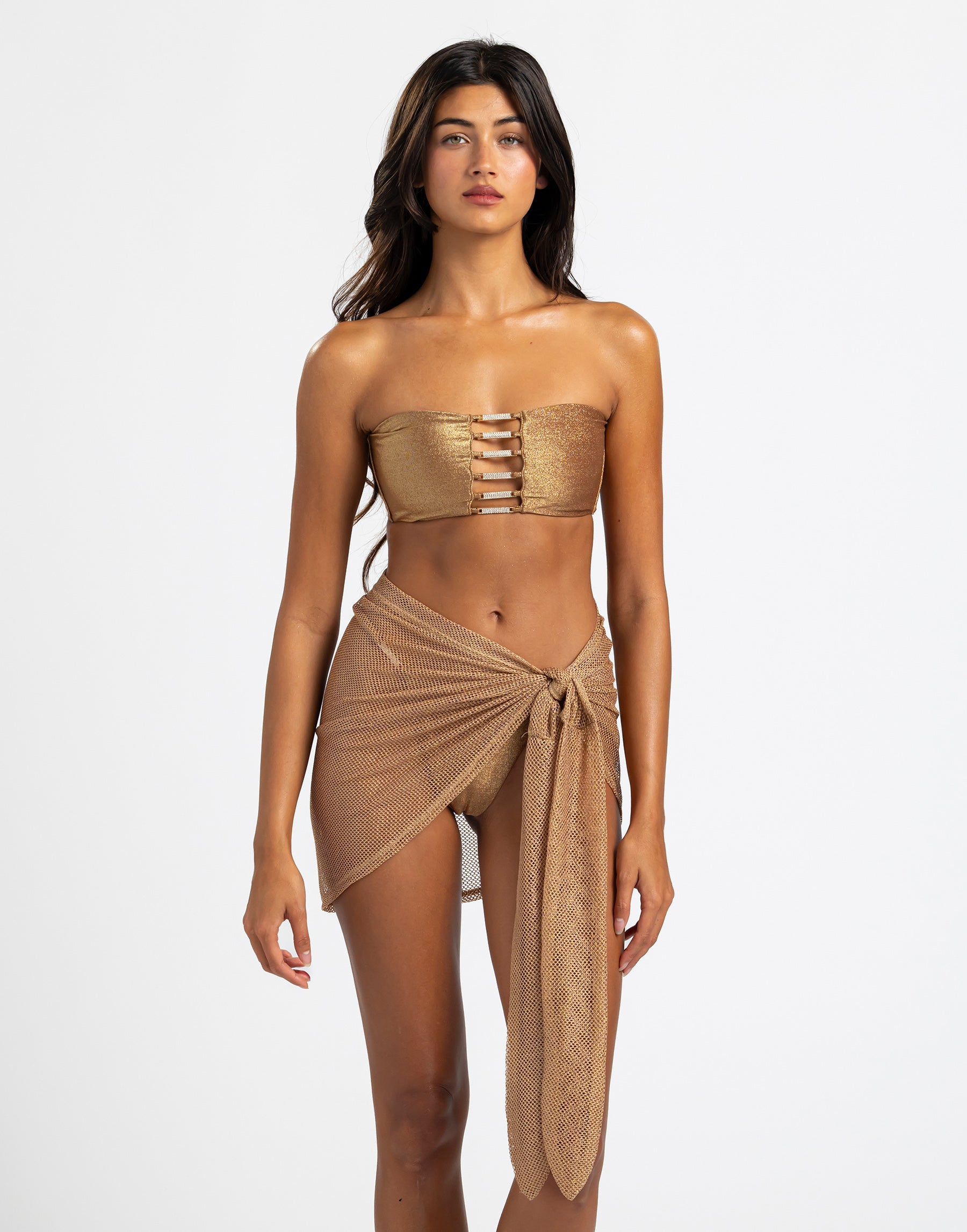 Dudley Short Pareo Nude Mesh Cover Up With Lurex Shimmer For Beach And Resort Wear Beach Bunny Swimwear
