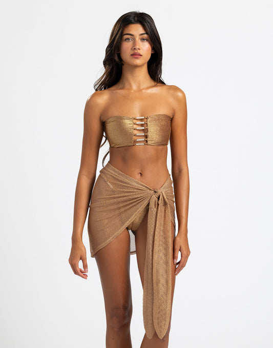 Dudley Short Pareo Nude Mesh Cover Up With Lurex Shimmer For Beach And Resort Wear Beach Bunny Swimwear