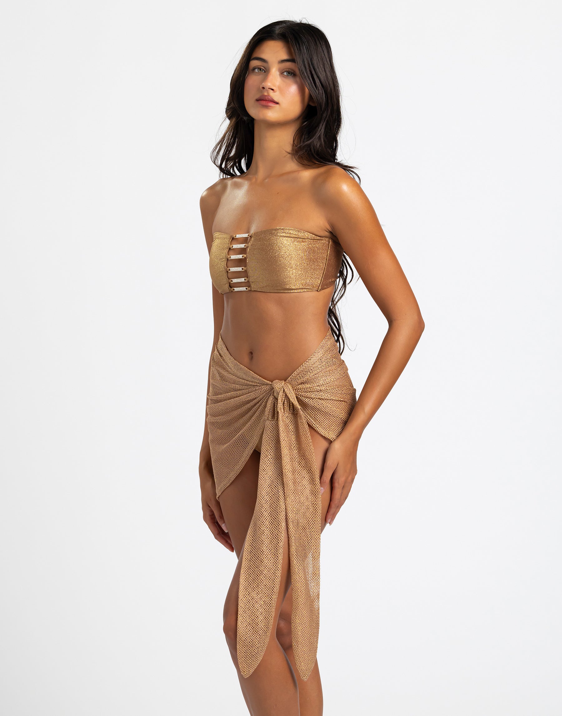 Dudley Short Pareo Nude Mesh Cover Up With Lurex Shimmer For Beach And Resort Wear Beach Bunny Swimwear