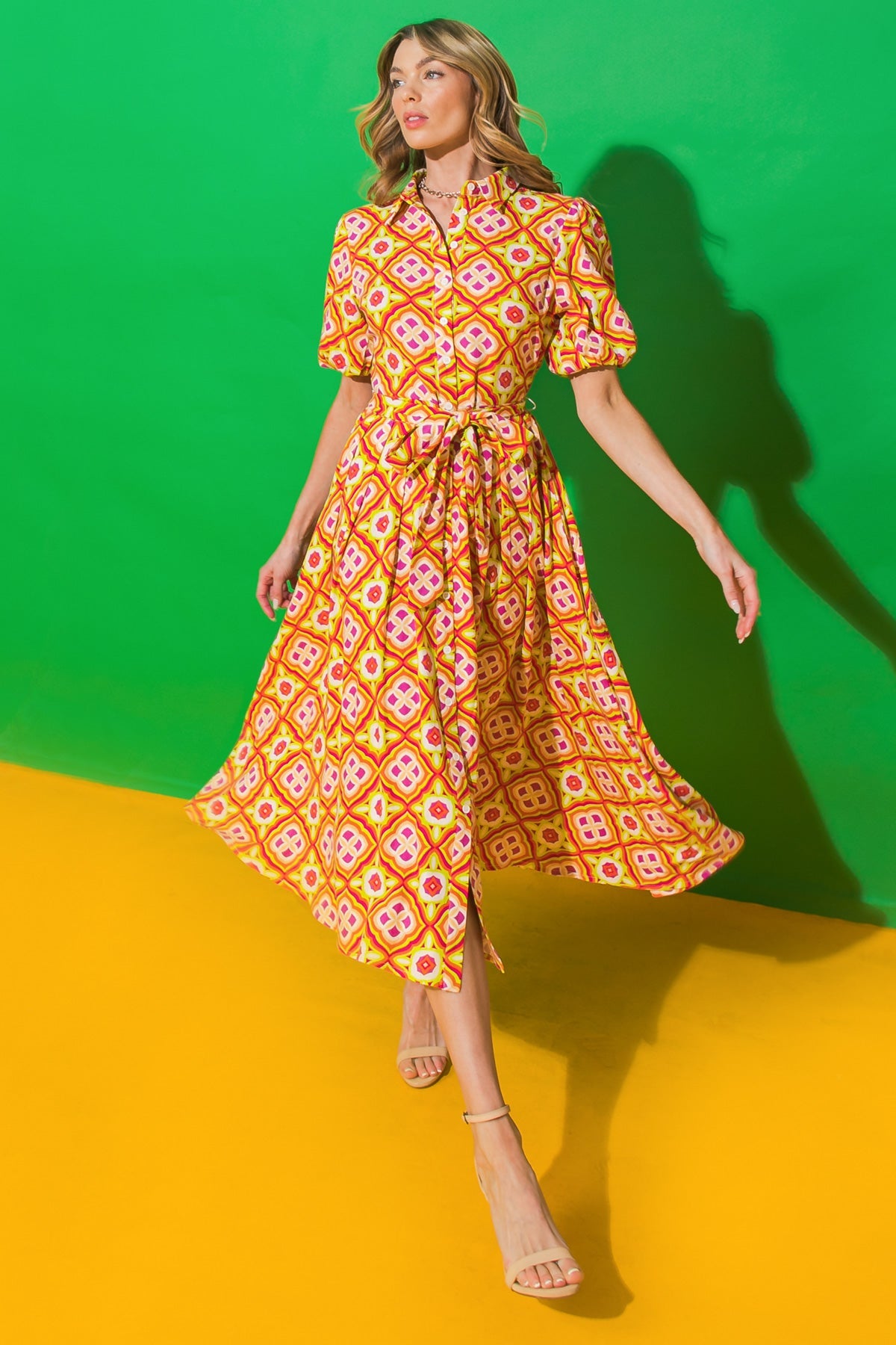 EXPRESS YOURSELF WOVEN MIDI DRESS 