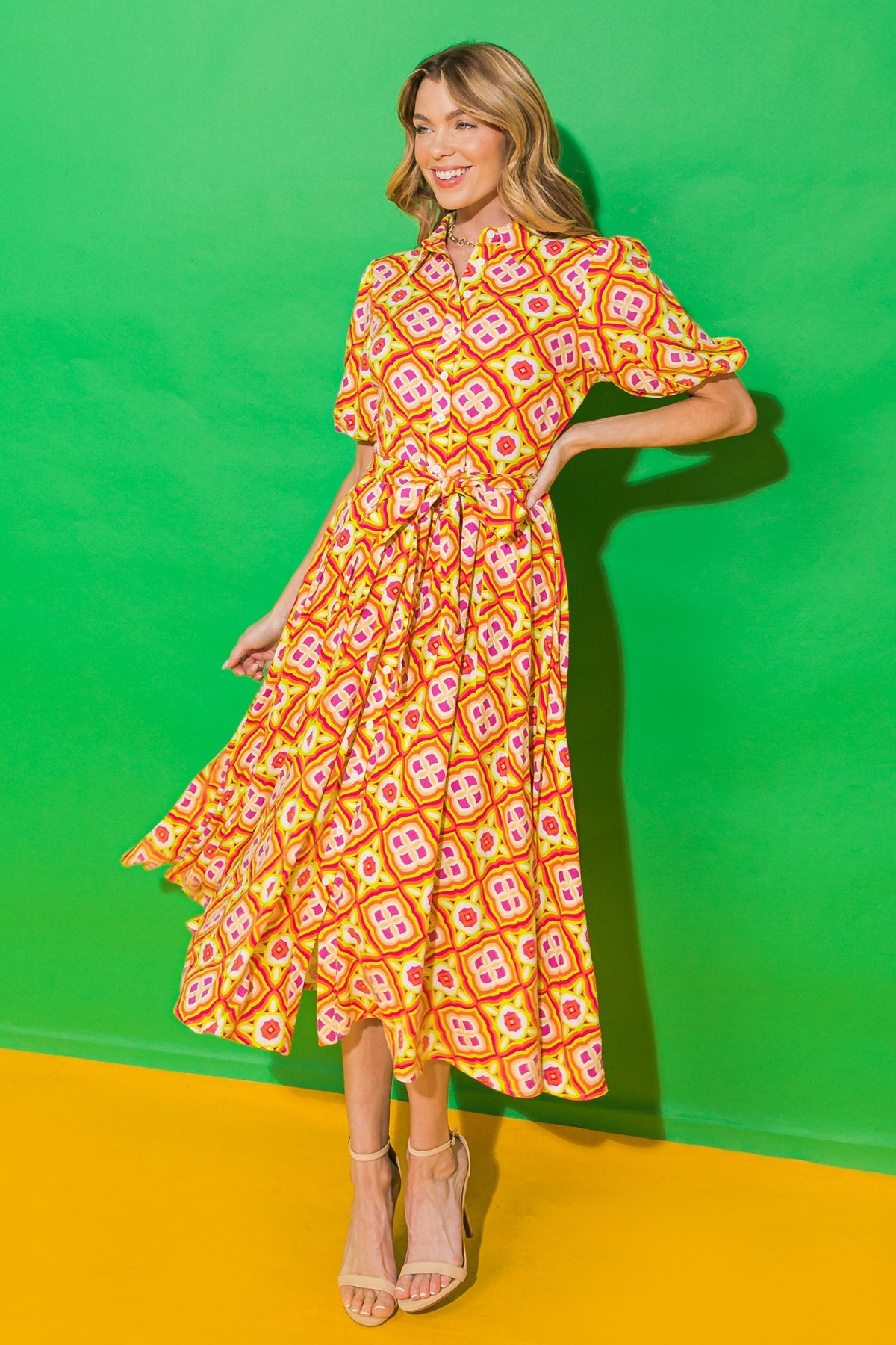 EXPRESS YOURSELF WOVEN MIDI DRESS 