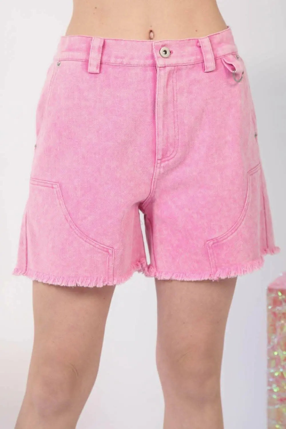 Edgy Washed Denim Shorts with Raw Hem - Love Salve 