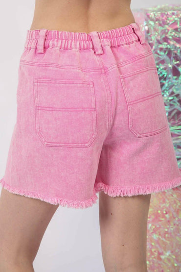 Edgy Washed Denim Shorts with Raw Hem 
