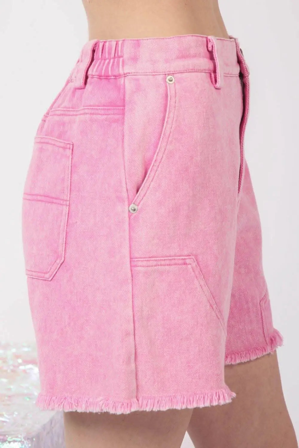 Edgy Washed Denim Shorts with Raw Hem - Love Salve 