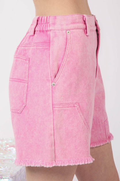 Edgy Washed Denim Shorts with Raw Hem 