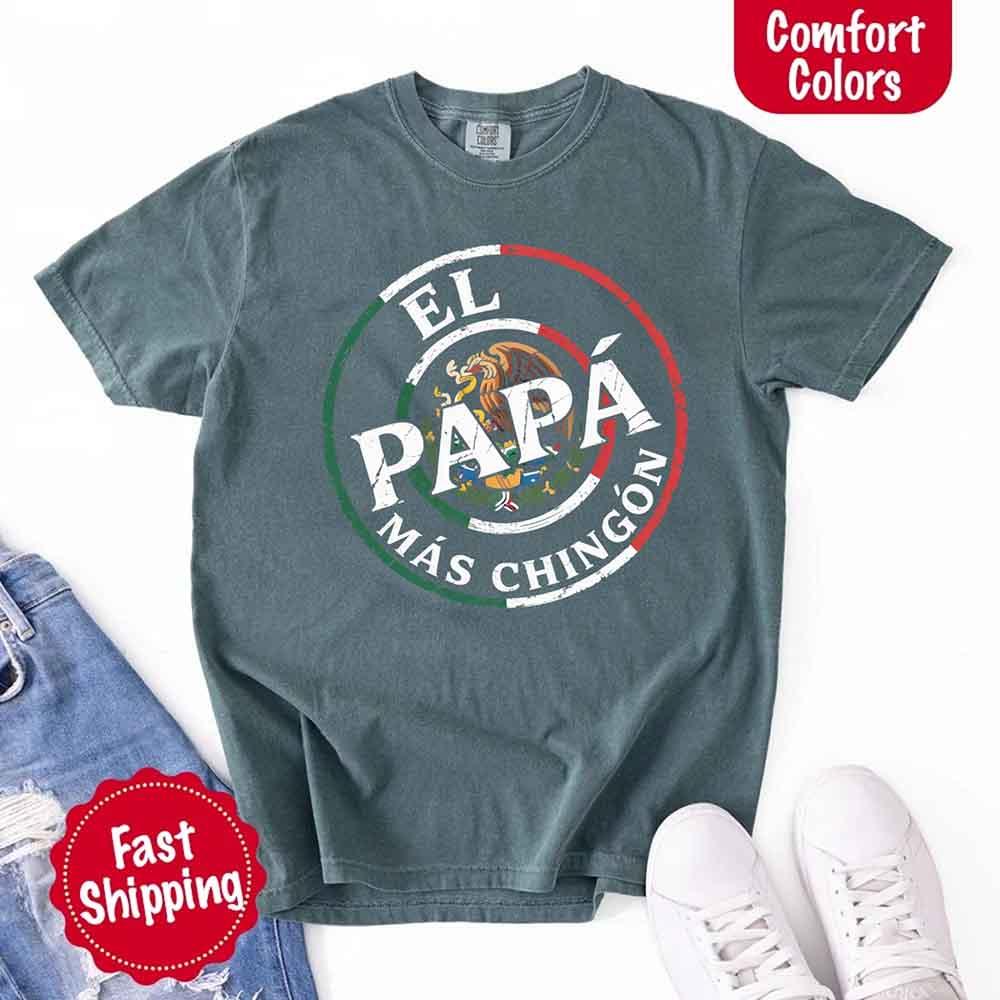 Detailed shot of the high-quality, garment-dyed Comfort Colors cotton material used for the El Papá Más Chingón tee.