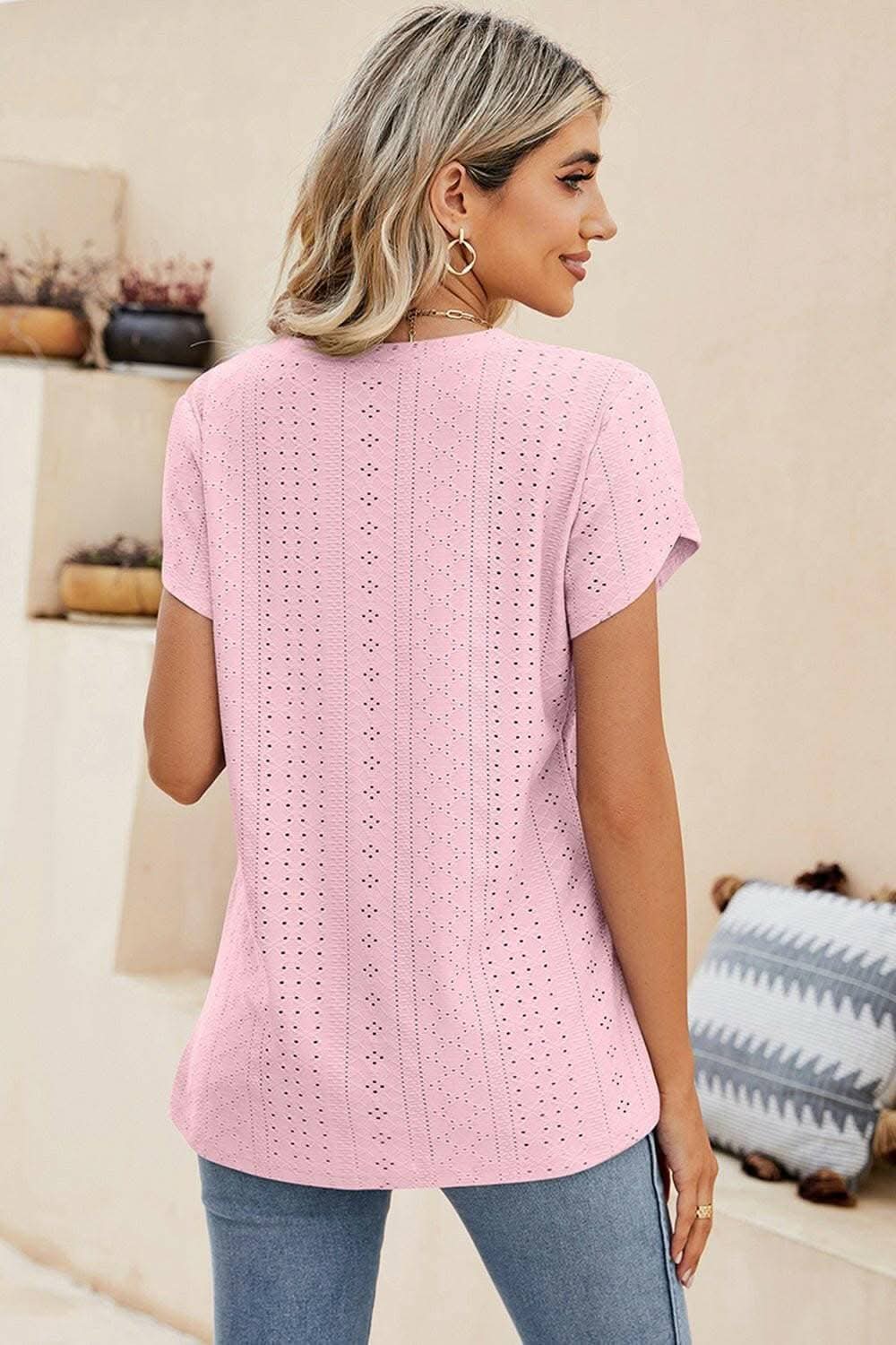 Elegant Eyelet Blouse with Sleeves 