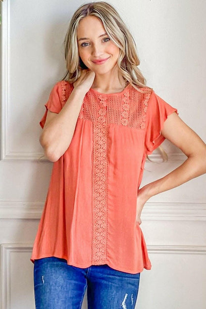 Elegant Lace and Ruffles Short Sleeve Blouse 