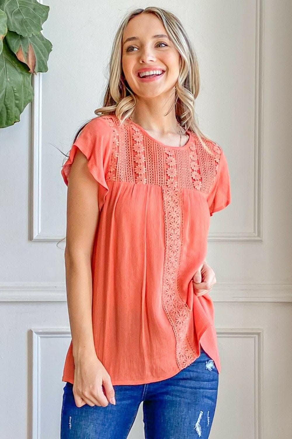 Elegant Lace and Ruffles Short Sleeve Blouse 