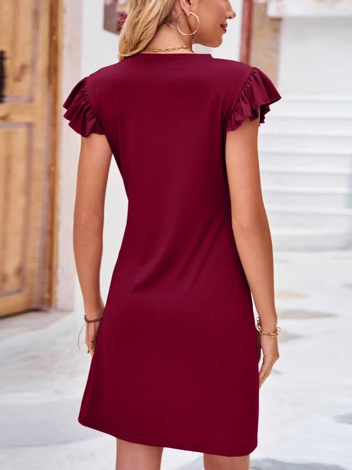 Elegant Ruffled Cap Sleeve Dress For Chic Occasions 