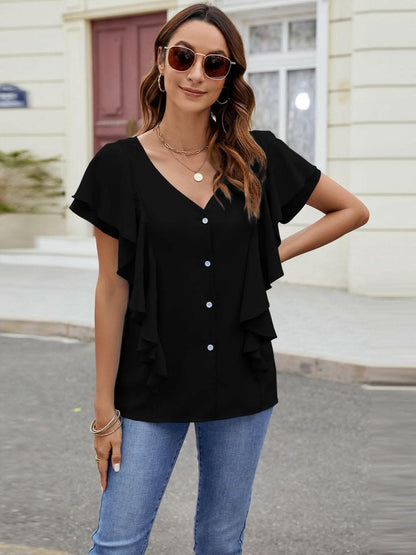 Elegant V-Neck Ruffled Top - Love Salve 