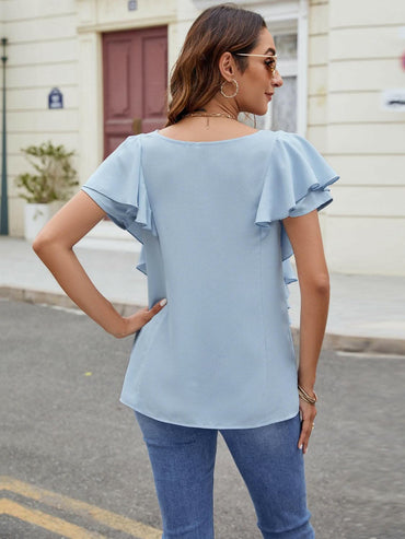 Elegant V-Neck Ruffled Top - Love Salve 