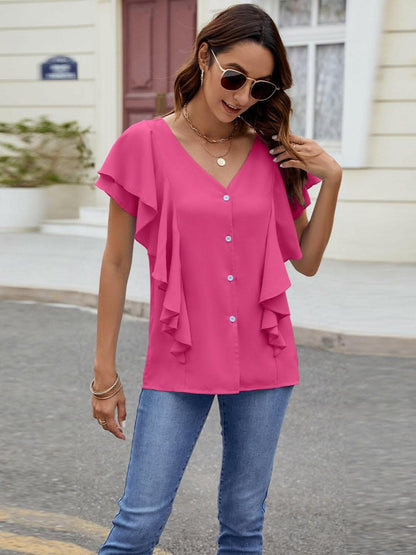 Elegant V-Neck Ruffled Top - Love Salve 