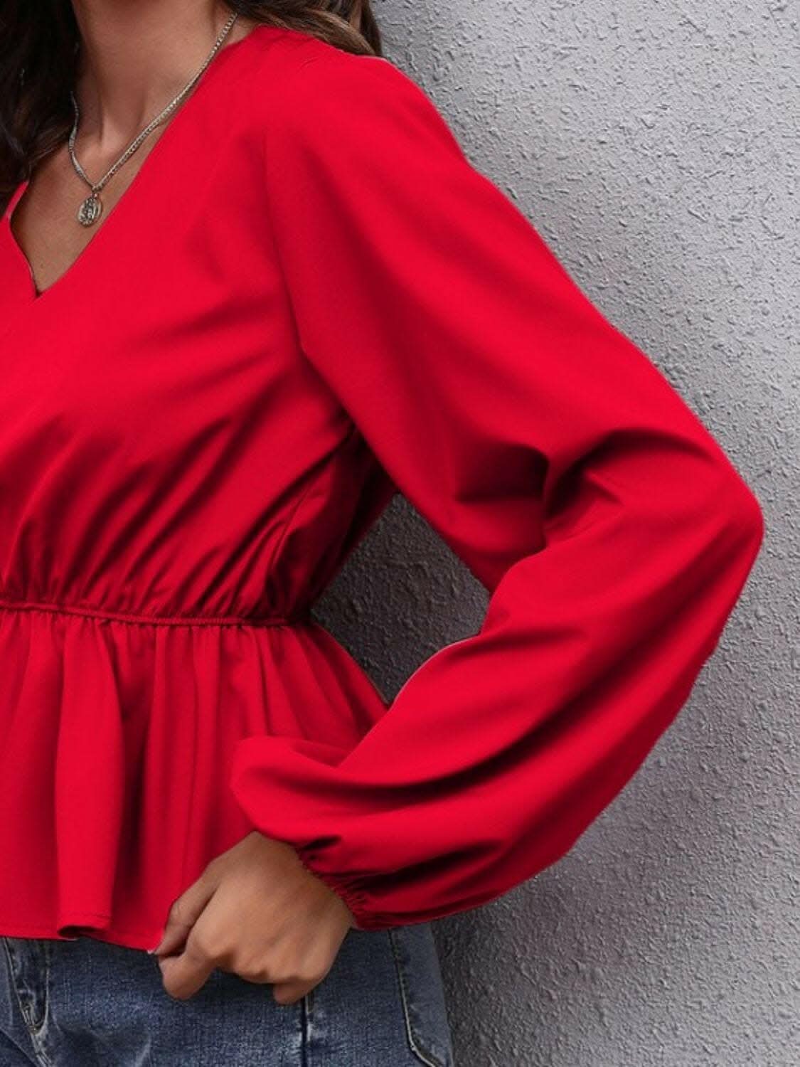 Elegant V-neck peplum top with sleeves - Love Salve 