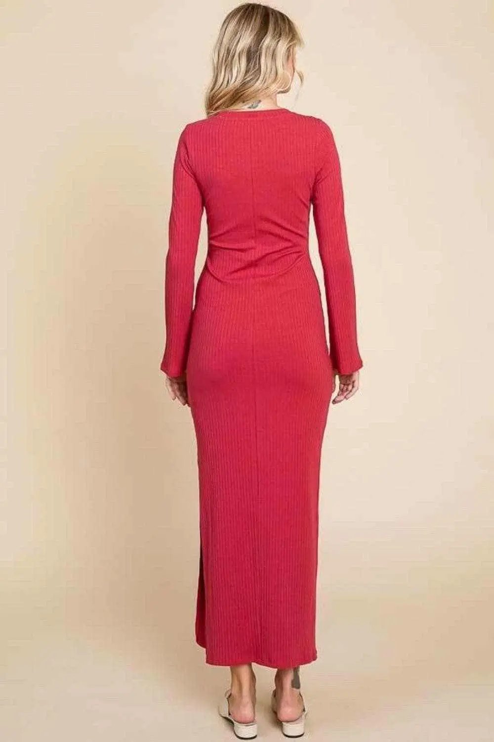 Elegant bodycon maxi dress with bell sleeves - Love Salve 