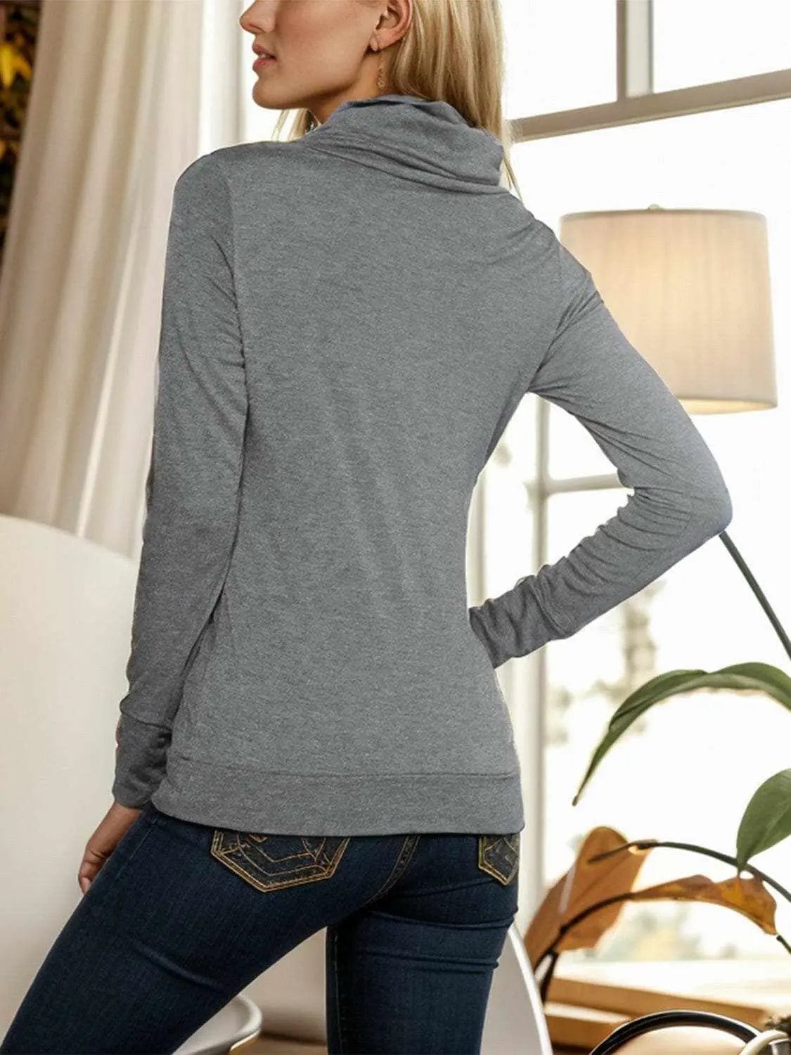 Elegant buttoned mock neck blouse - Love Salve 