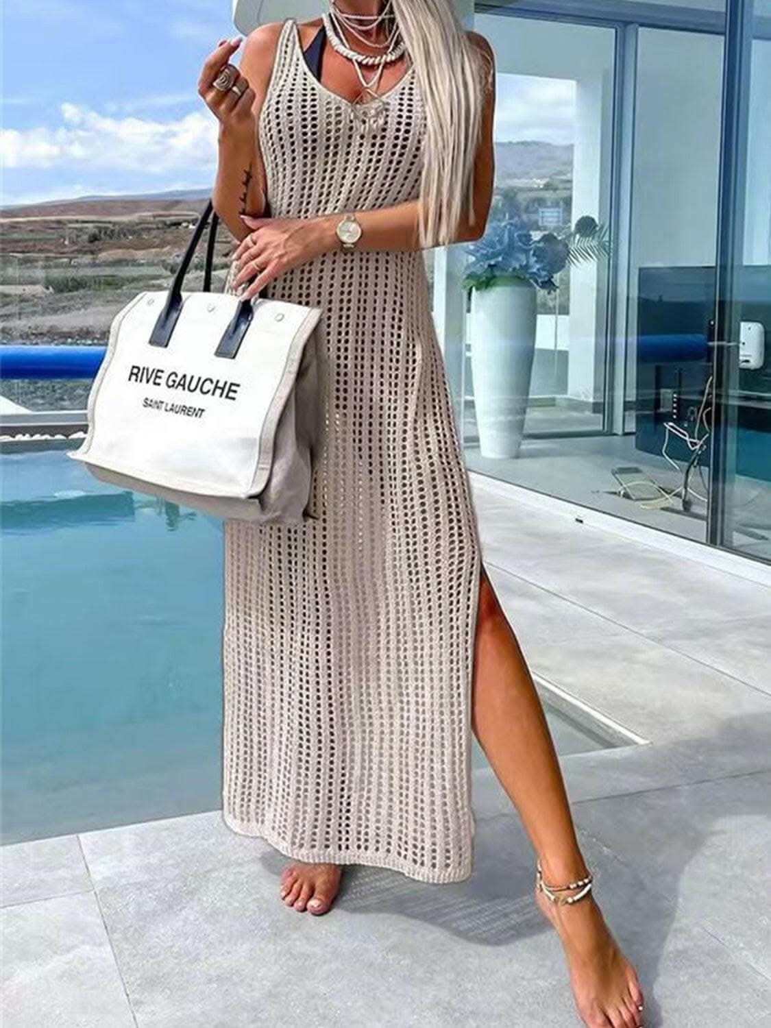 Elegant cutout wide strap dress 