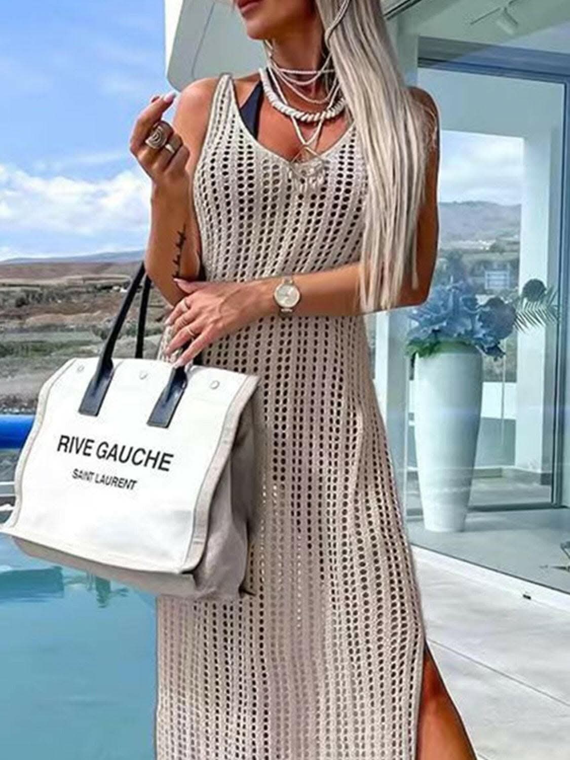 Elegant cutout wide strap dress 