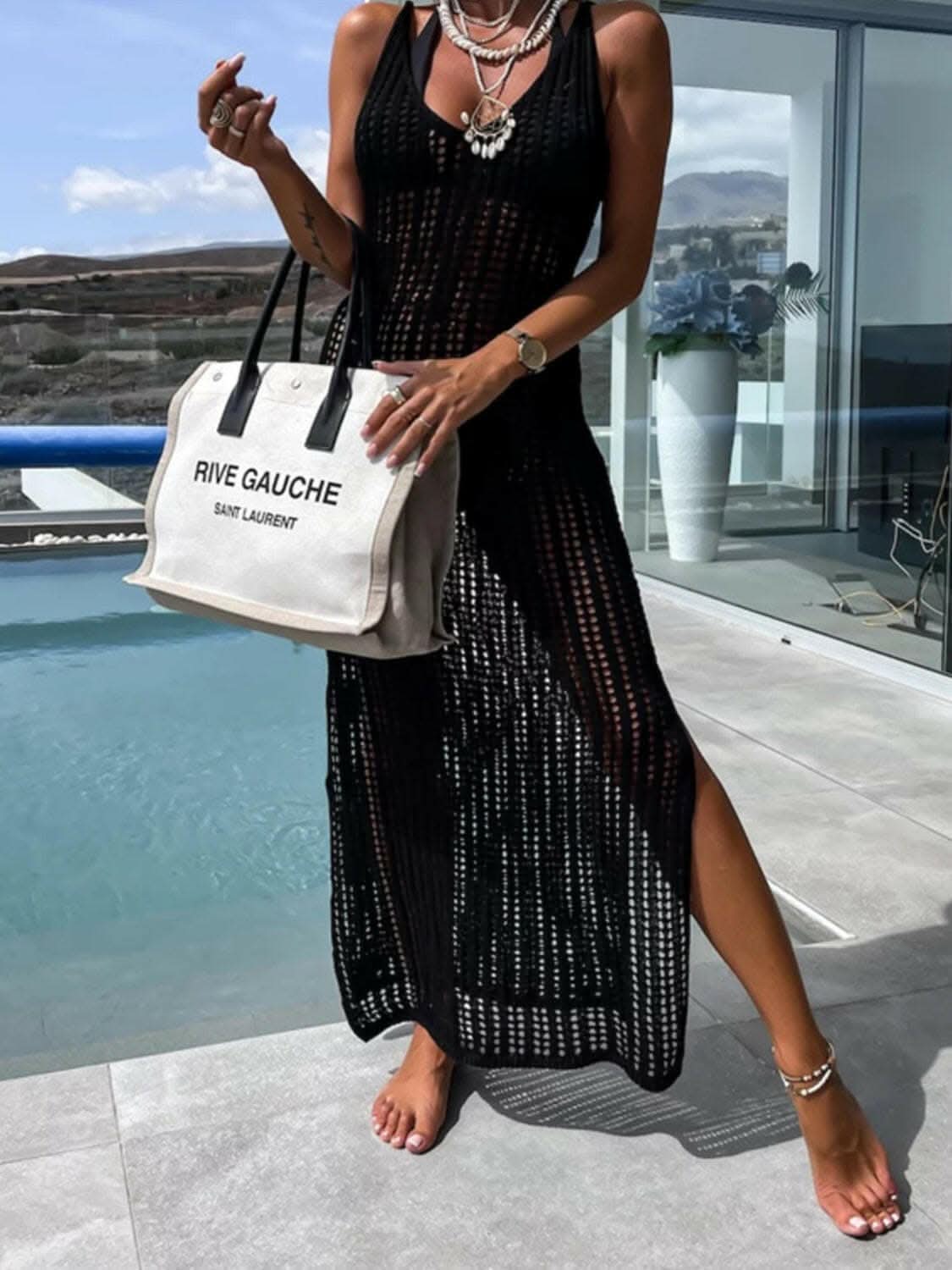 Elegant cutout wide strap dress 