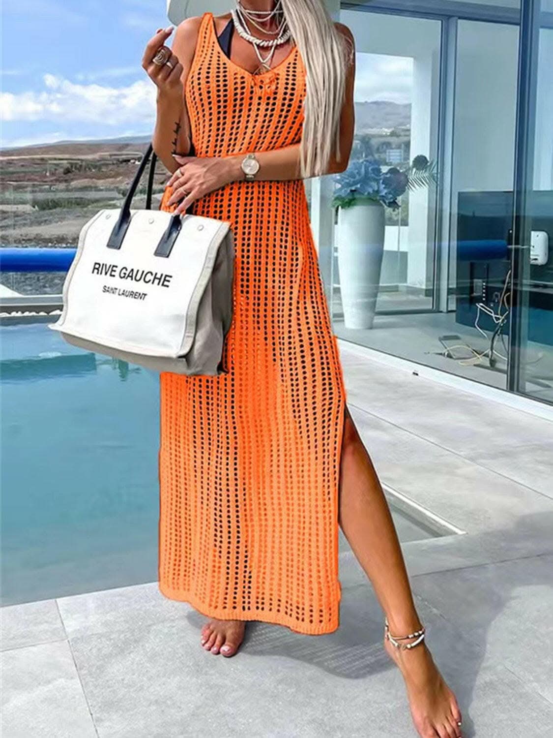 Elegant cutout wide strap dress 
