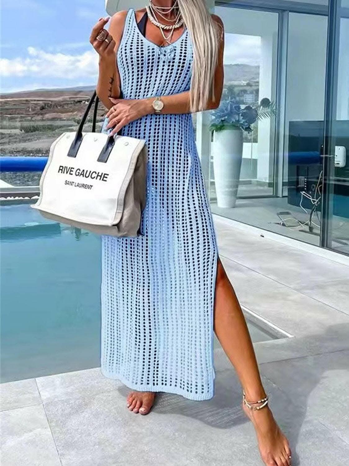 Elegant cutout wide strap dress 